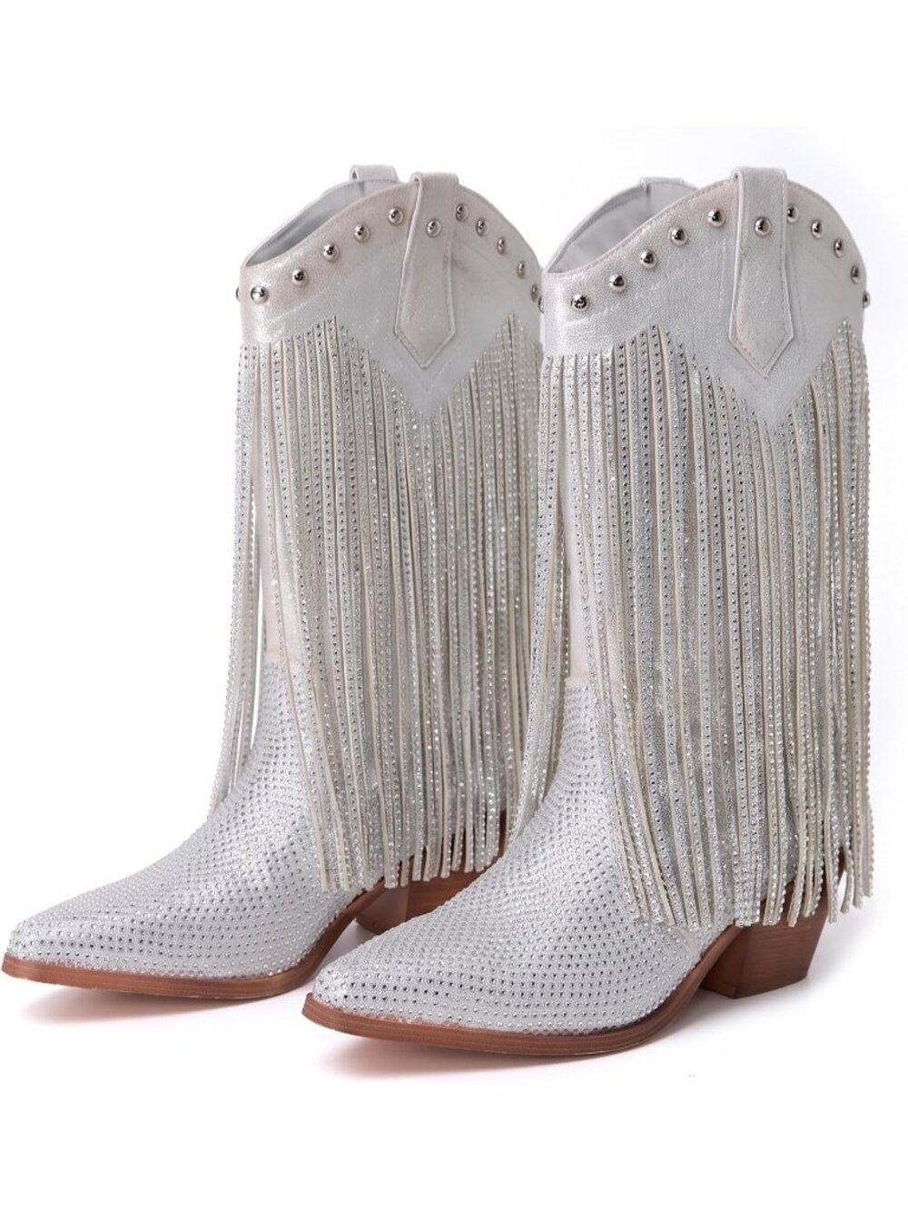 Women's Silver Rhinestone Cowgirl Boots Sparkly Pointed Toe Western Cowgirl Boot
